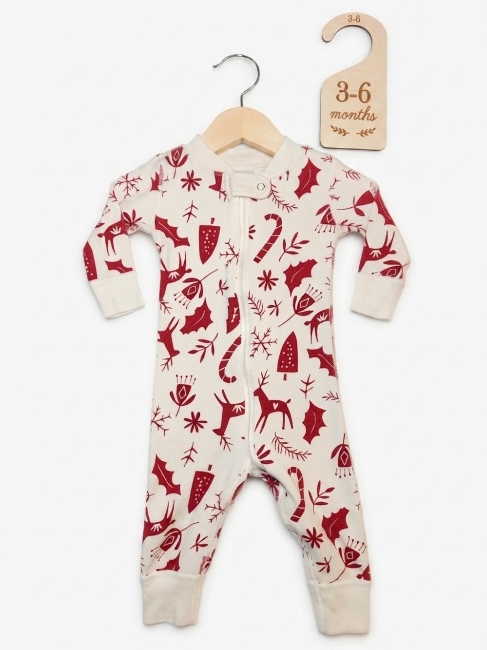 Hanna Andersson Organic Cotton Holiday Reindeer Print Zip Sleeper 3-6 Months